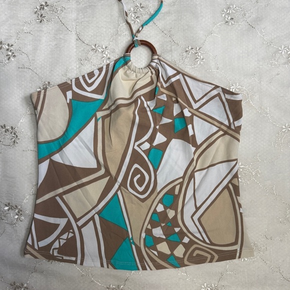 Vintage Y2K Abstract Print Halter Crop Top – Tag Size Large (Made in USA) - Picture 2 of 4